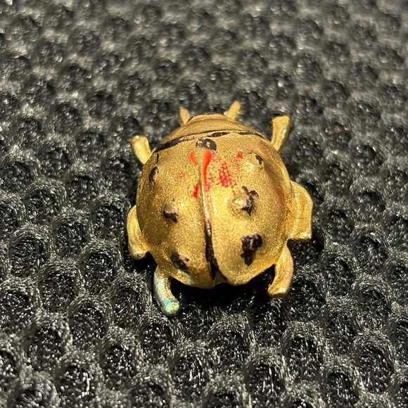 Brutalist Vintage Unisex Gold-Tone Beetle Brooch - Hand Painted Insect Pin - Picture 3 of 11
